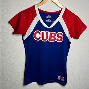 Majestic Chicago Cubs Women's Red and Blue Tee